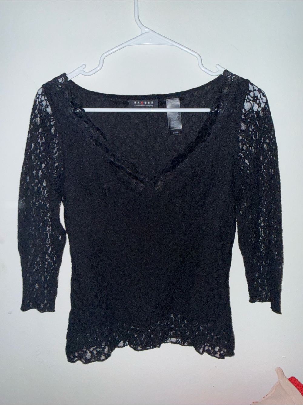 Express Black Lace Scoop Neck Top with Three-Quarter Sleeves